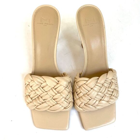 Marc Fisher Draya Braided Square Toe Heels 10 Cream - Picture 3 of 10